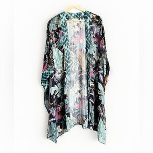 Soft Surroundings tropical floral print sheer topper S/M Spring Easter Summer